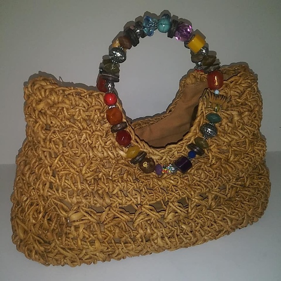 Cappelli Straworld Handbags - Cappelli Straworld Corn Husk Purse Beaded Handbag